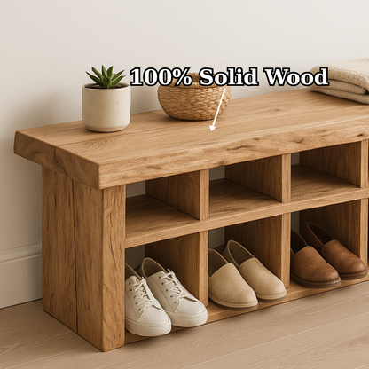 Handcrafted Solid Wood Bench with Shoe Compartments – Modern Rustic Hallway Storage Kitchnce