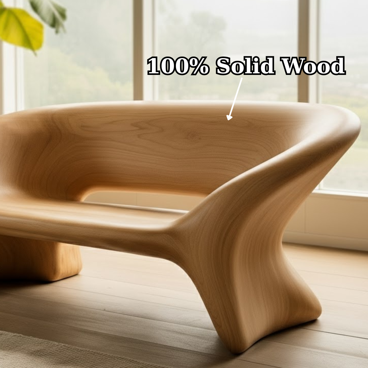 Handcrafted Solid Wood Sofa – Sculptural Organic Bench-Style Couch with Smooth Minimalist Design Kitchnce