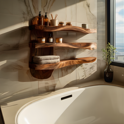 Wavy Floating Shelf with Soft Contour Wood Design