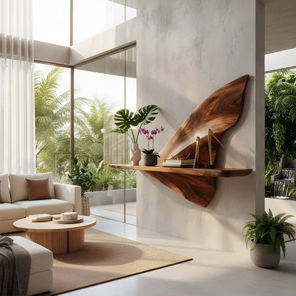 Leaf Sculptural Wall-Mounted Shelf in Natural Wood with Curved Form