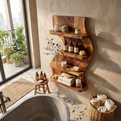 Vertical Wood Bathroom Wall Shelf With Open Storage