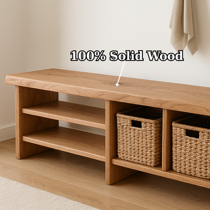Handcrafted Solid Wood Bench – Minimalist Seating with Open Cubby Organiser Kitchnce