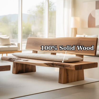 Handcrafted Solid Wood Sofa – Rustic Live Edge Bench-Style Couch with Minimalist Natural Design Kitchnce