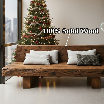 Handcrafted Solid Walnut Sofa – Rustic Live Edge Wood Couch with Minimalist Design for Holiday Decor Kitchnce