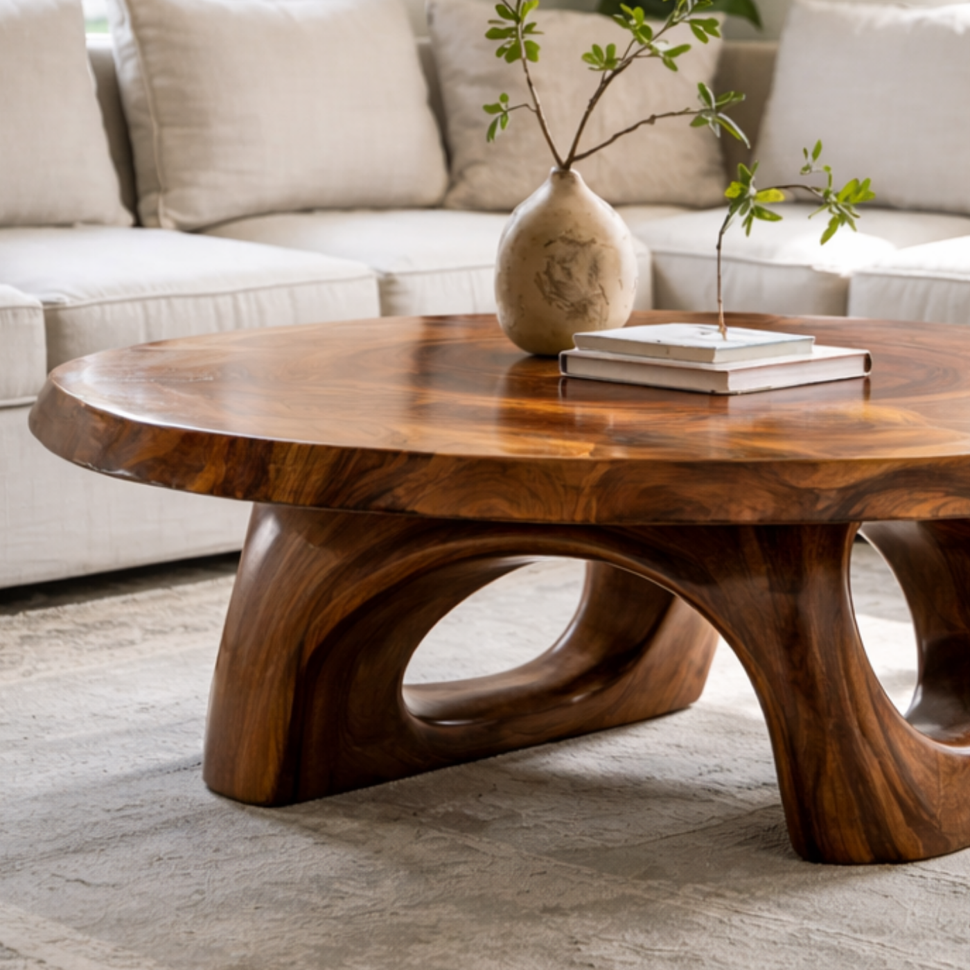 Solid Wood Sculptural Coffee Table – Round Organic Wooden Coffee Table