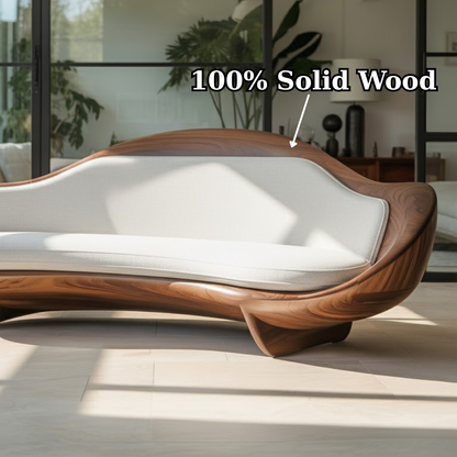 Handcrafted Solid Wood Sofa – Modern Organic Sculptural Couch with Curved Wood Frame Kitchnce