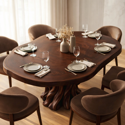 Modern Organic Walnut Dining Table with Handcrafted Sculptural Base