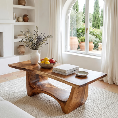 Sculptural Solid Wood Coffee Table with Flow Carved Base