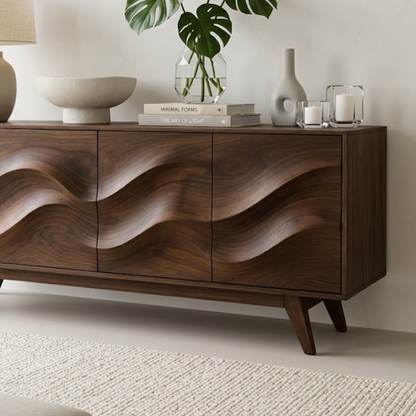 Solid Wood Console Table with Sculptural Wave Front for Modern Entryway