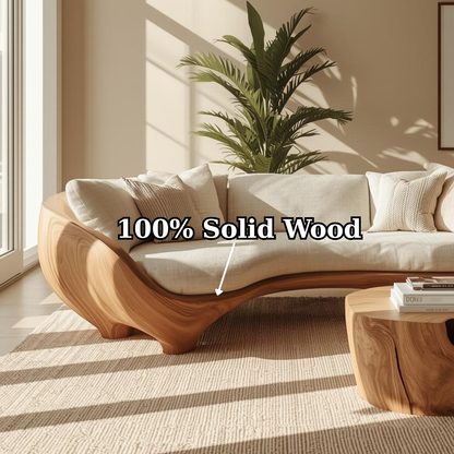 Handcrafted Solid Walnut Sofa – Modern Sculptural Wood Couch with Smooth Organic Curves Kitchnce