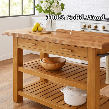 Handcrafted Solid Wood Kitchen Island - Slatted Shelves & Towel Bar Kitchnce