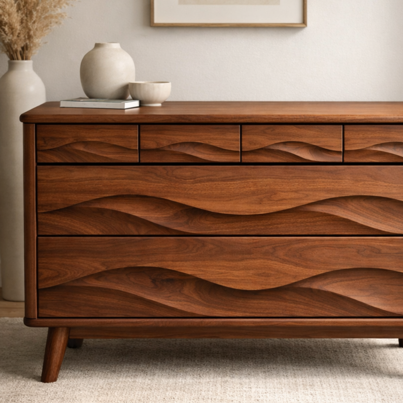 Solid Wood Console Table with Multi Layer Wave Drawer Design for Modern Interior