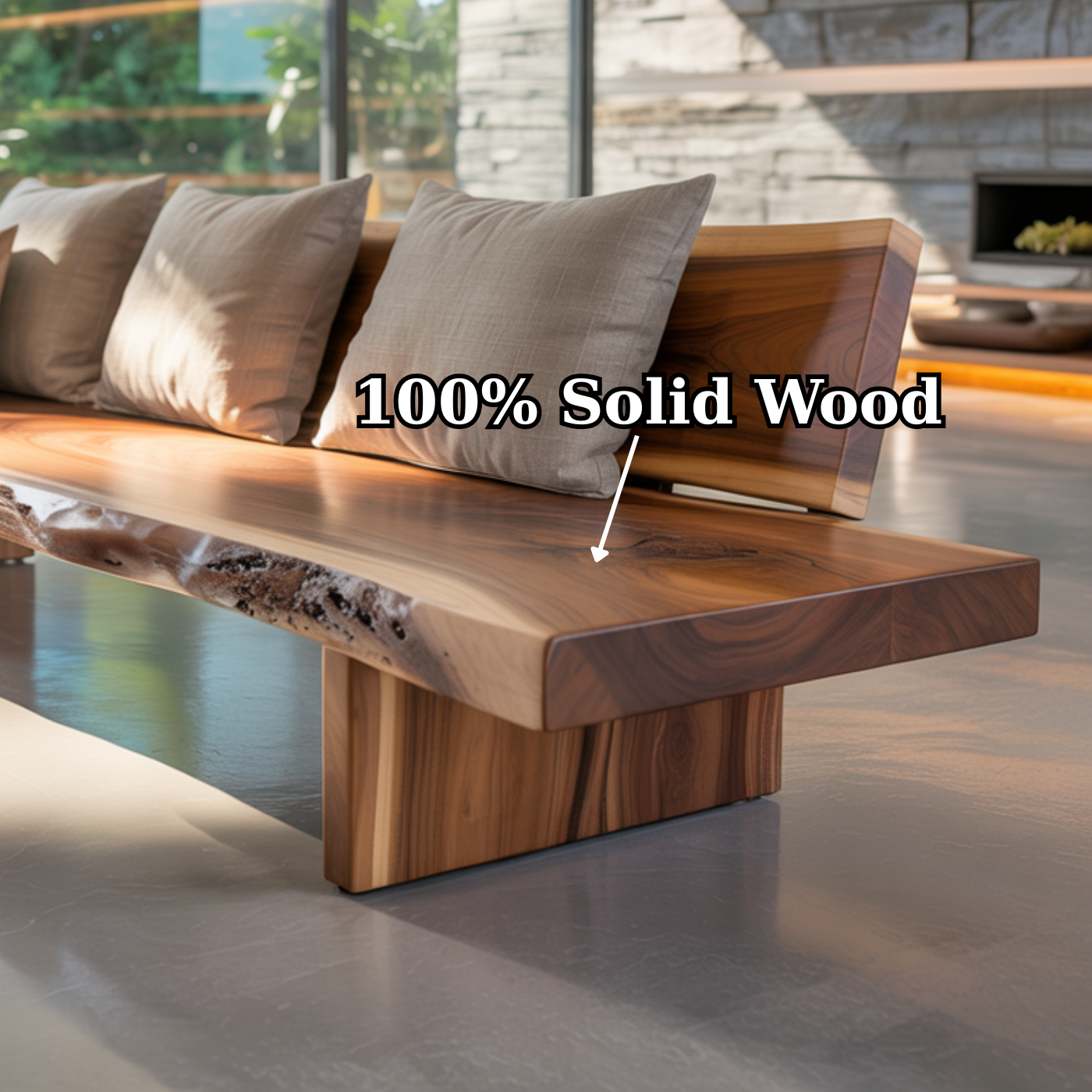 Handcrafted Solid Wood Sofa – Rustic Live Edge Bench-Style Couch with Modern Minimalist Backrest Kitchnce