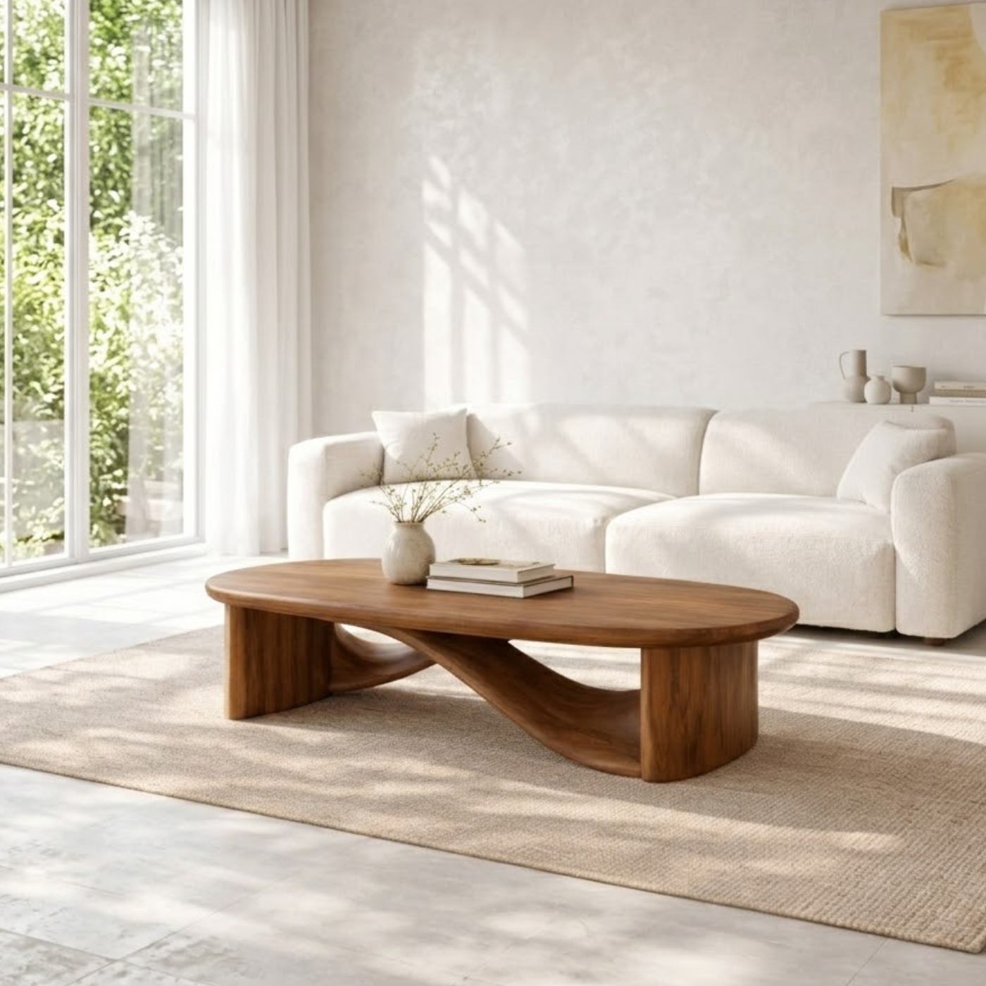 Handcrafted Solid Wood Coffee Table with Sculptural Curved Design