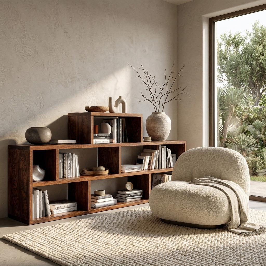 Handcrafted Wooden Bookshelf With Multi Storage For Living Space Kitchnce