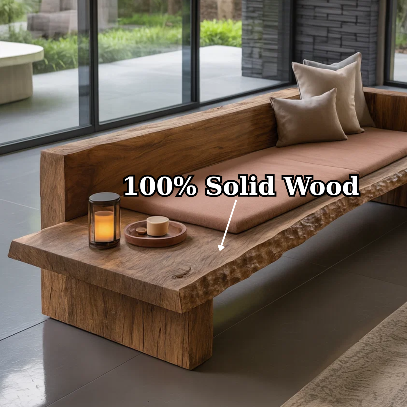 Handcrafted Solid Wood Sofa – Rustic Live Edge Bench Couch with Minimalist Design and Natural Finish Kitchnce