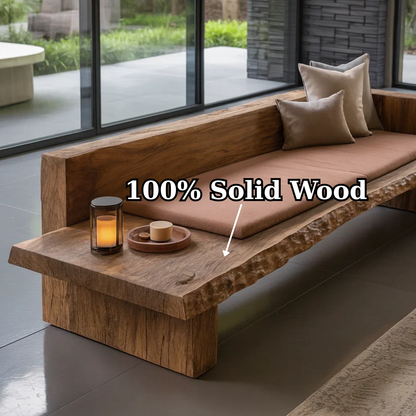 Handcrafted Solid Wood Sofa – Rustic Live Edge Bench Couch with Minimalist Design and Natural Finish Kitchnce