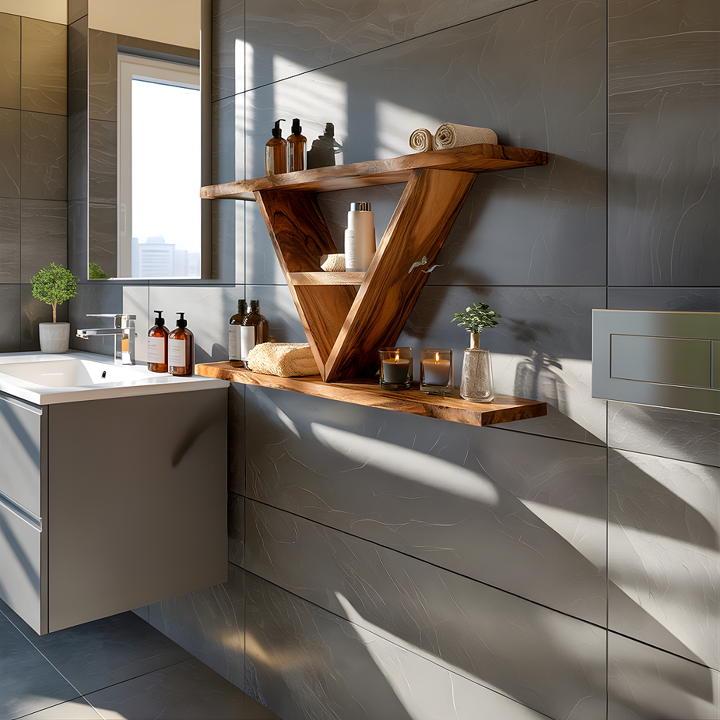 Minimal Floating Shelf with Angled Support Wood Design