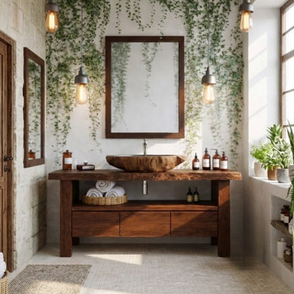 Live Edge Solid Wood Bathroom Vanity with Drawers and Open Shelf – Rustic Natural Wood Bathroom Vanity Kitchnce