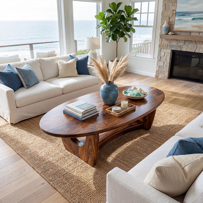 Sculptural Oval Coffee Table With Architectural Open Base