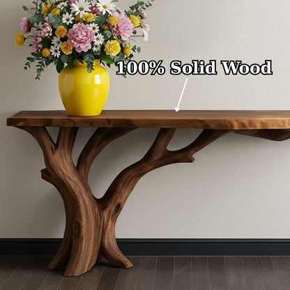 Handcrafted Solid Wood Console Table with Organic Branch Base and Live Edge Top Kitchnce