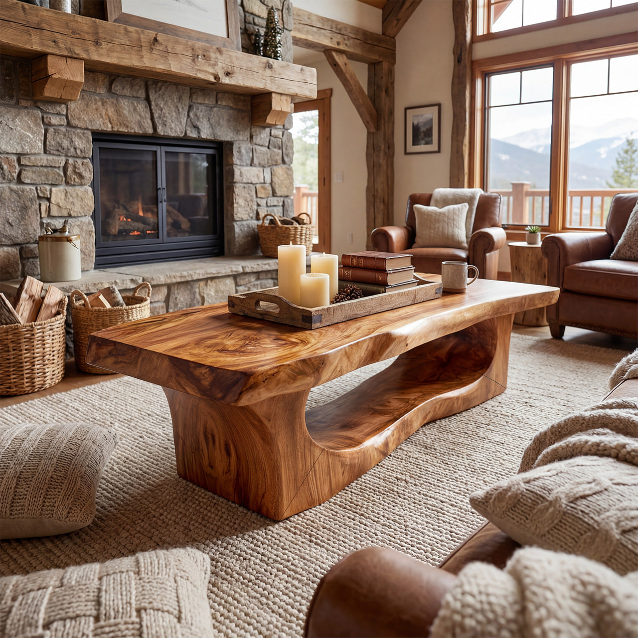 Organic Sculptural Coffee Table With Open Carved Base