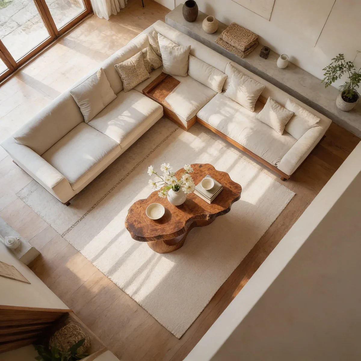 Organic Live Edge Natural Wood Coffee Table with Flowing Sculptural Base
