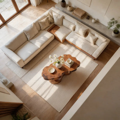 Organic Live Edge Natural Wood Coffee Table with Flowing Sculptural Base