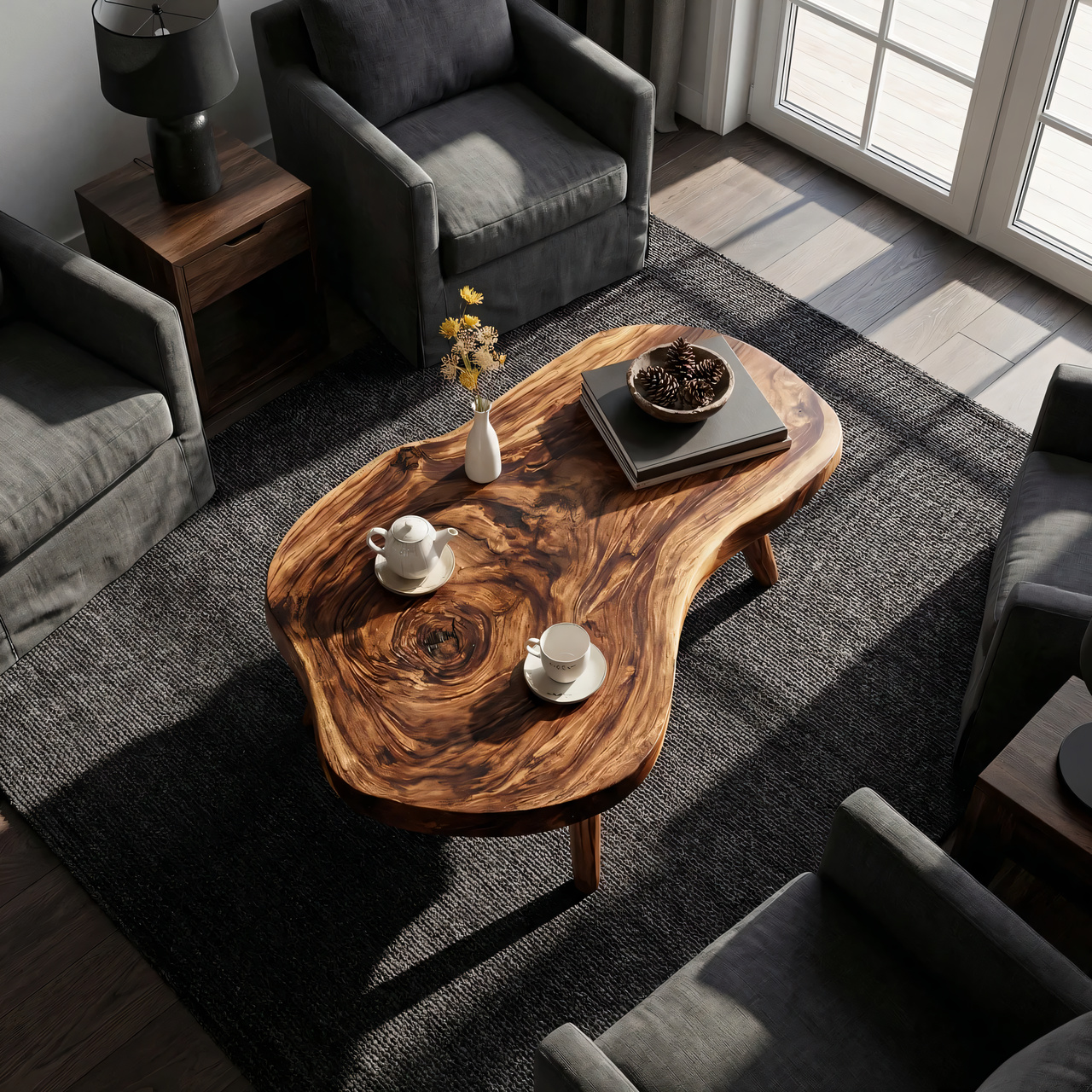 Organic Freeform Coffee Table with Sculpted Tapered Legs