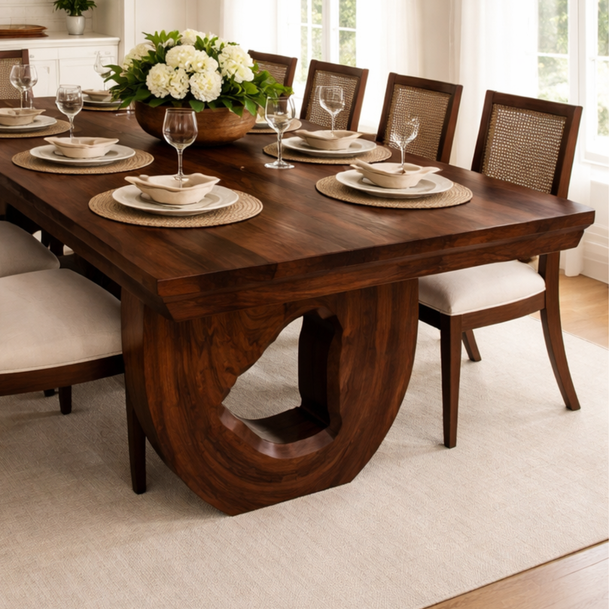 Solid Wood Dining Table with Sculptural Pedestal Base – Modern Handcrafted Design