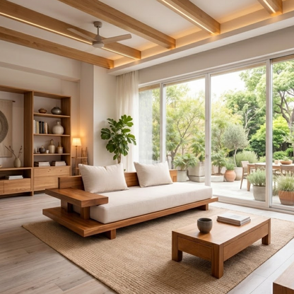 Solid Wood Sofa with Minimalist Frame – Modern Japanese Style Low Profile Design