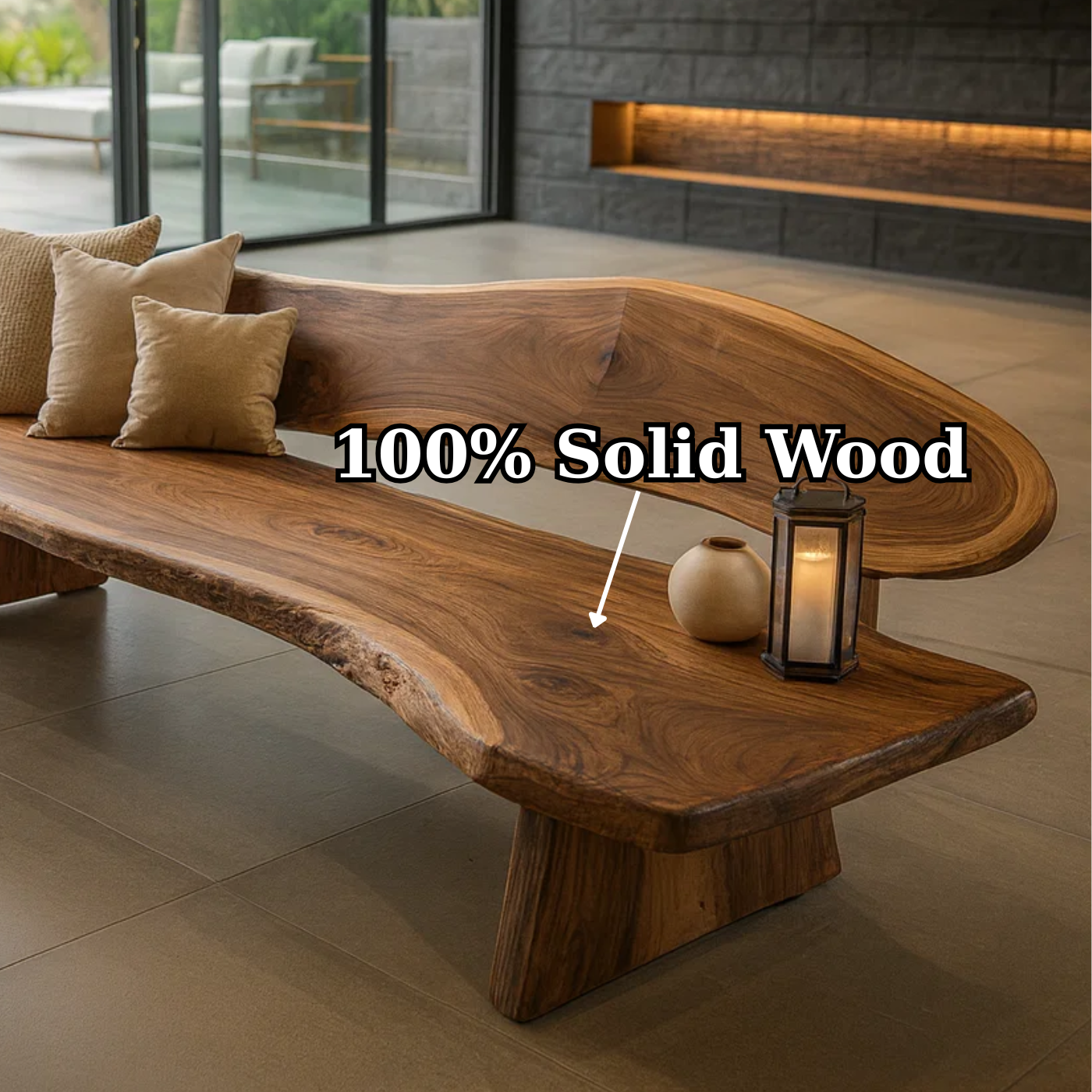 Handcrafted Solid Wood Sofa – Rustic Live Edge Sculptural Bench Couch with Organic Flowing Form Kitchnce