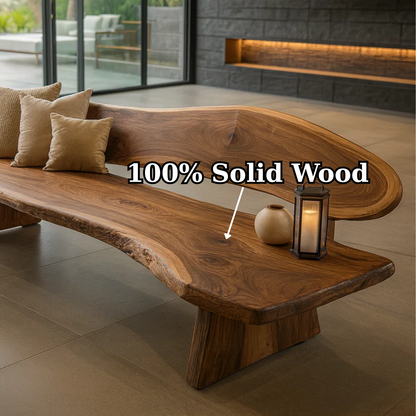 Handcrafted Solid Wood Sofa – Rustic Live Edge Sculptural Bench Couch with Organic Flowing Form Kitchnce