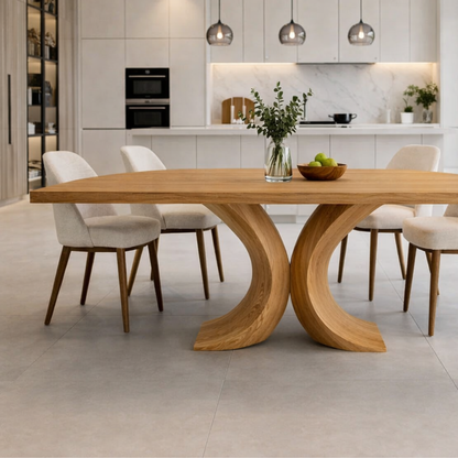 Solid Wood Dining Table with Curved Sculptural Base – Modern Minimalist Kitchen Table