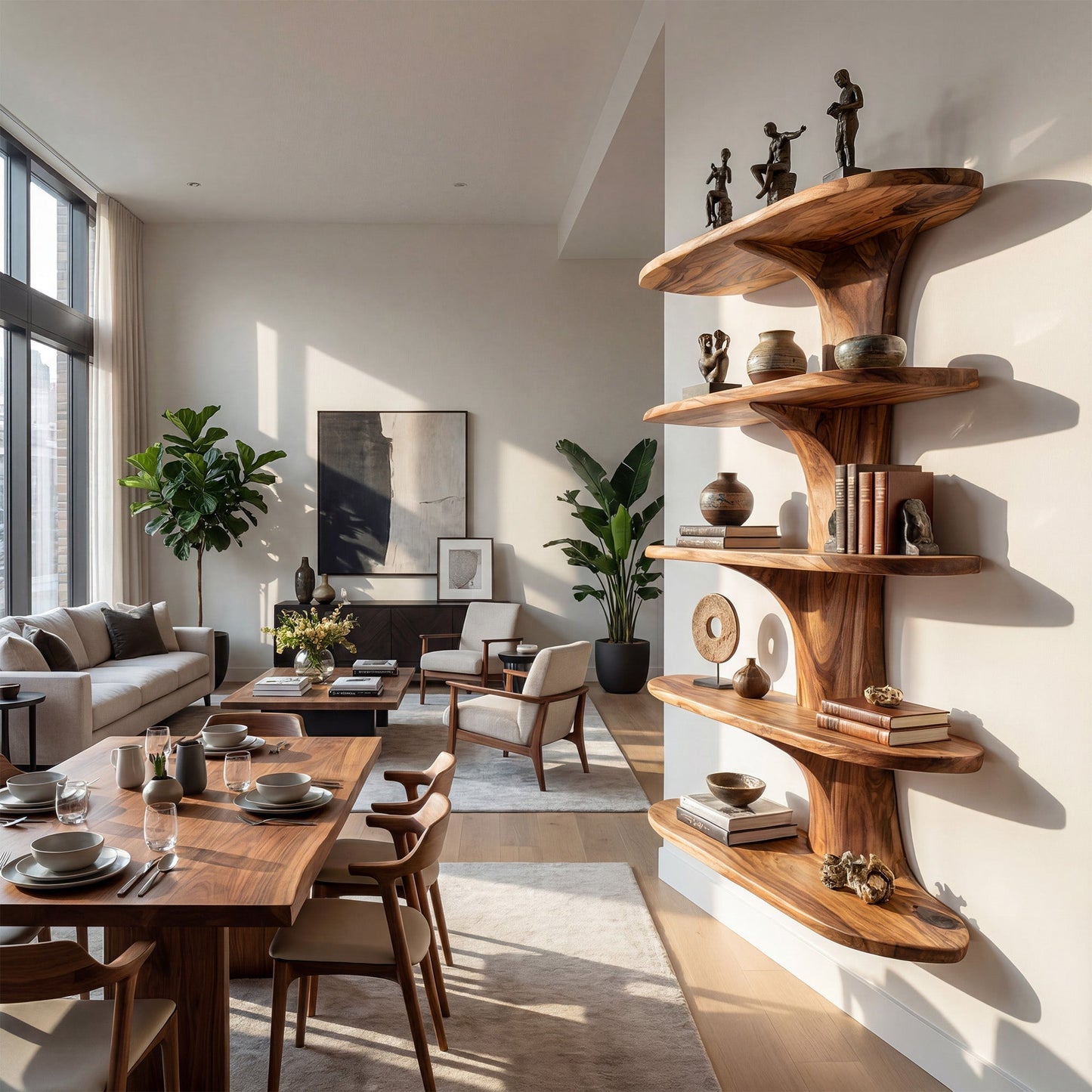 Vertical Wood Kitchen Wall Shelf With Open Display