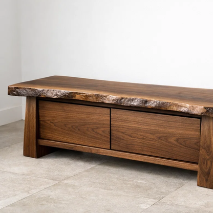 Solid Wood Entryway Bench with Storage Drawers – Live Edge Hallway Seating