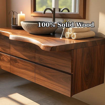 Handcrafted Solid Wood Vanity - Wide Floating Live Edge Cabinet with Drawers Kitchnce