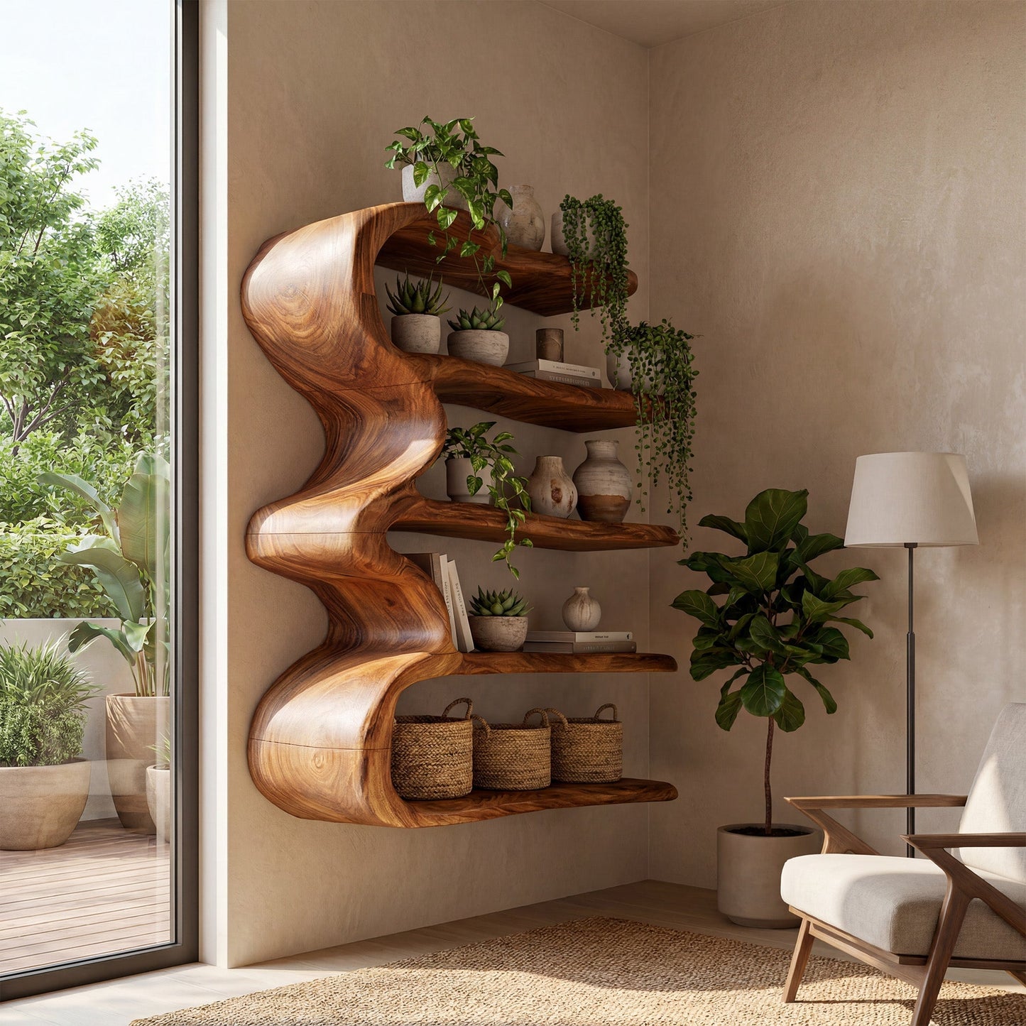 Vertical Wood Kitchen Wall Shelf With Open Display