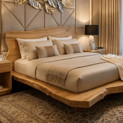 Handcrafted Live Edge Solid Wood Low Profile Platform Bed Frame, Organic Minimalist Furniture