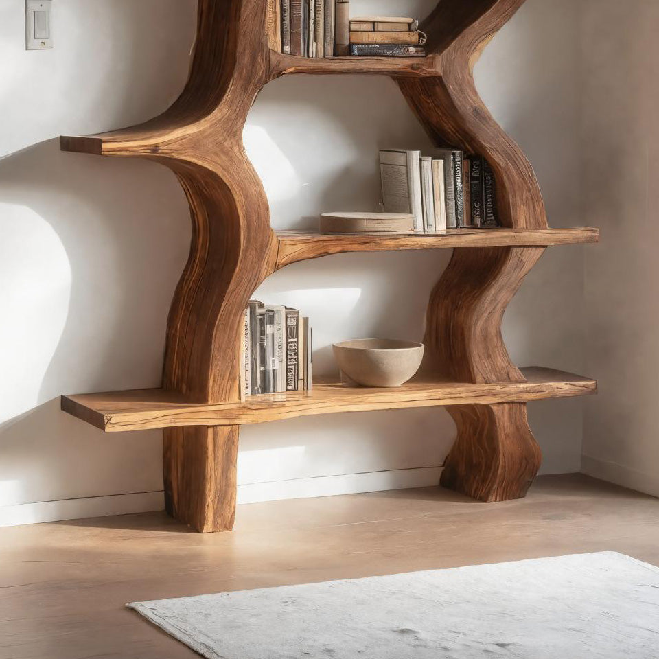 Modern Bookcase With Curved Open Shelf For Living Room Kitchnce
