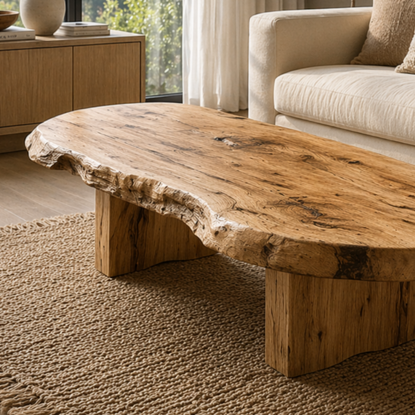 Live Edge Solid Wood Coffee Table, Rustic Organic Modern Center Table