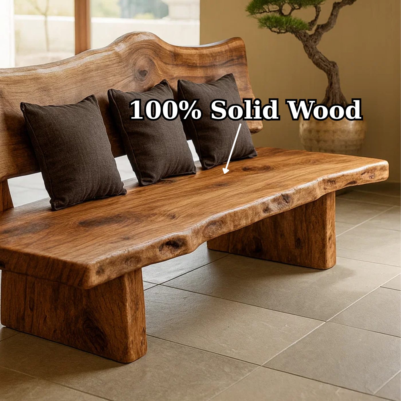 Handcrafted Solid Wood Sofa – Modern Minimalist Frame with Warm Natural Grain Kitchnce
