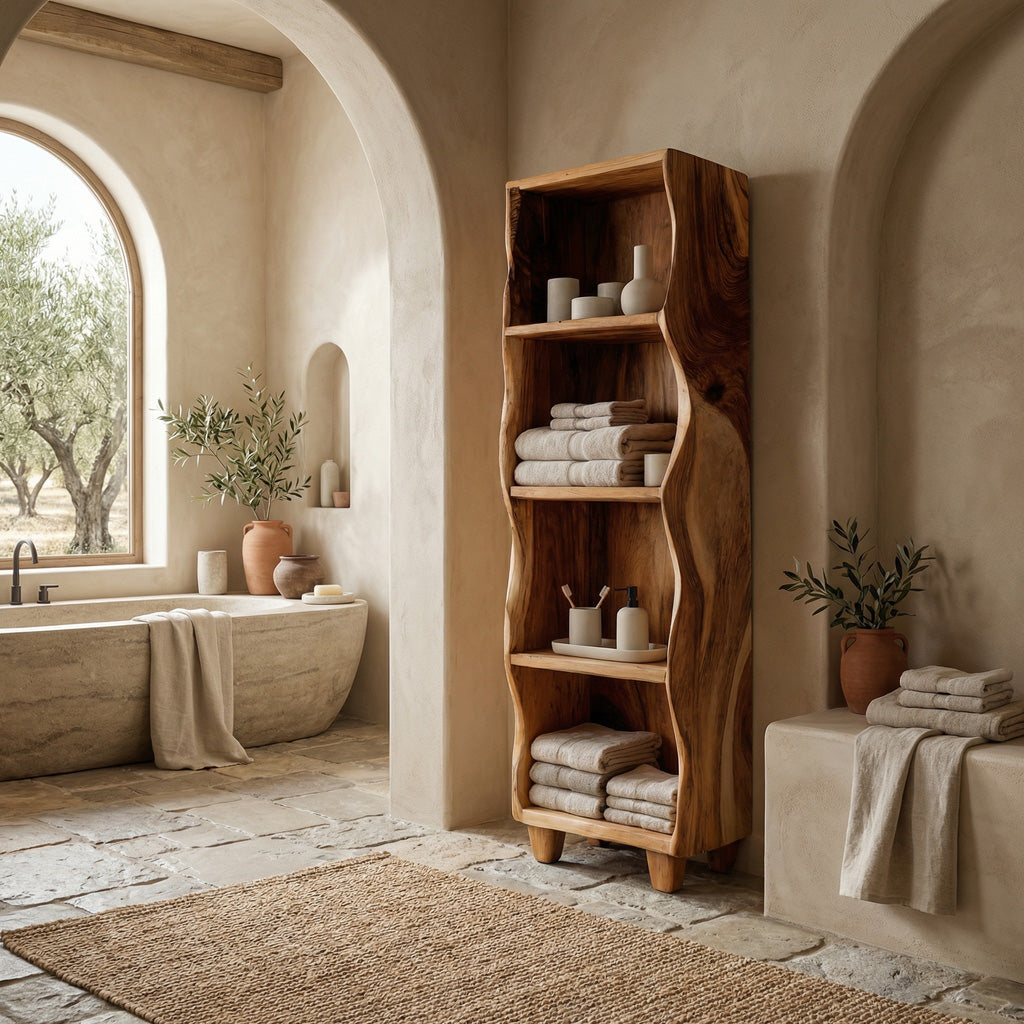 Modern Wooden Bathroom Cabinet With Flowing Edges