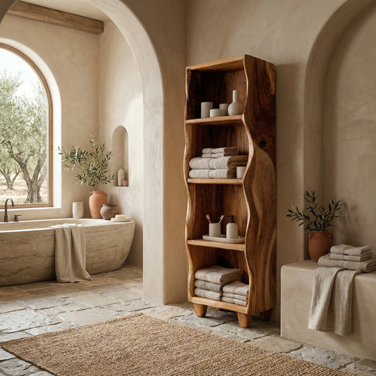 Modern Wooden Bathroom Cabinet With Flowing Edges