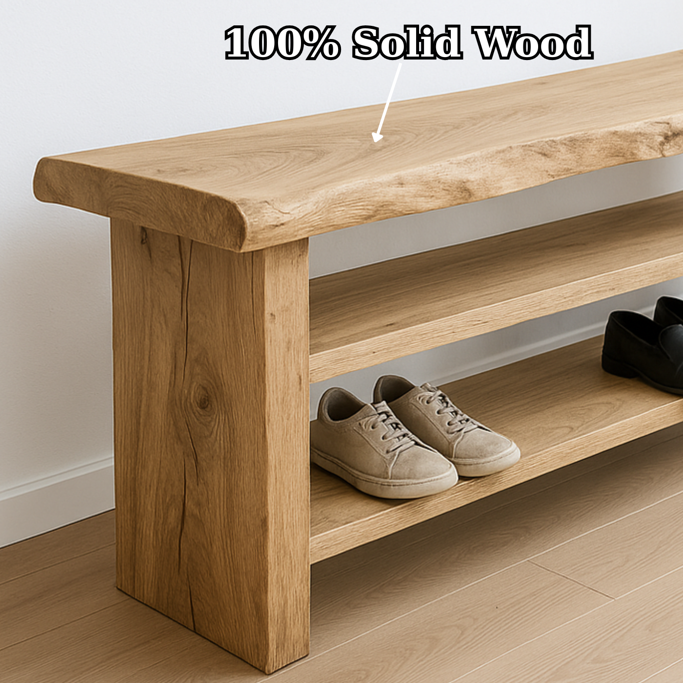 Handcrafted Solid Wood Entryway Bench with Shoe Storage – Natural Live-Edge Design Kitchnce