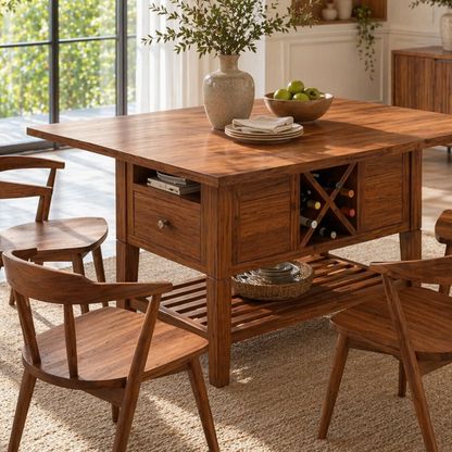 Solid Wood Kitchen Island with Storage Shelf and Wine Rack – Modern Farmhouse Prep Table