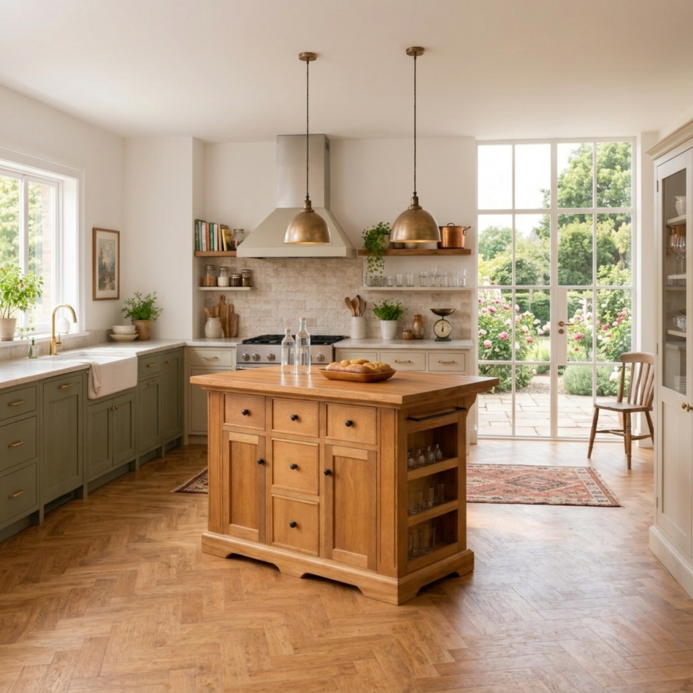 Solid Wood Kitchen Island with Storage Drawers – Farmhouse Kitchen Cabinet