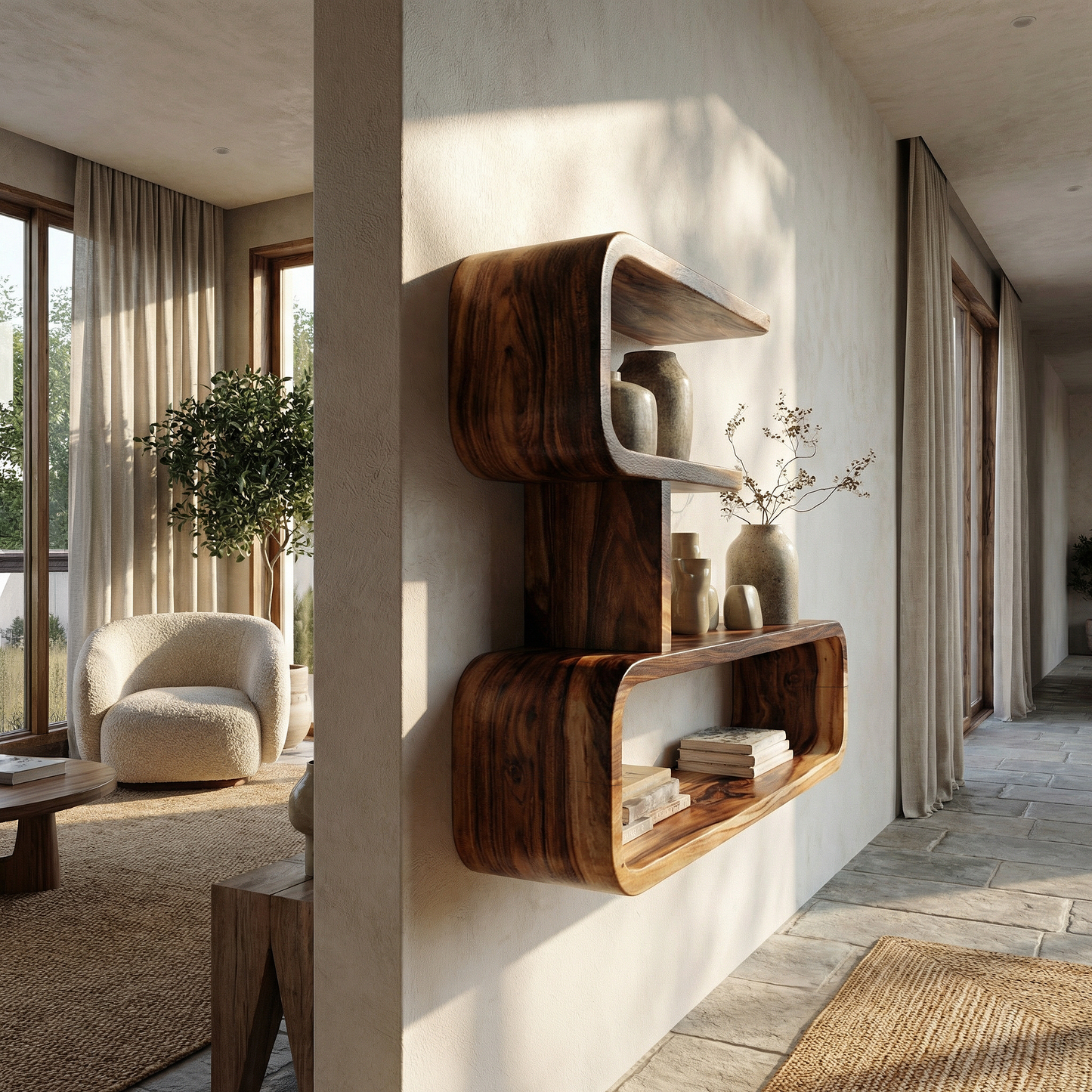 Minimal Wall Mounted Shelf with Clean Floating Wood Design