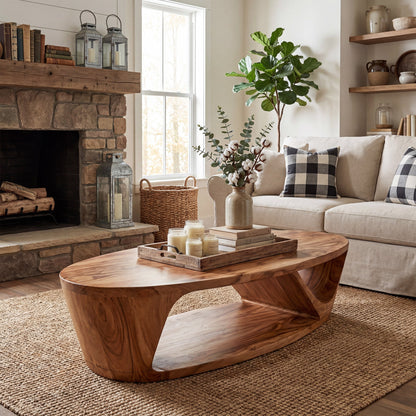 Sculptural Oval Coffee Table With Open Shelf Base