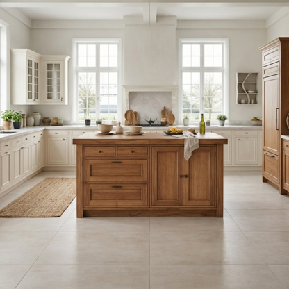 Solid Wood Kitchen Island with Drawers & Cabinet – Farmhouse Kitchen Storage Table